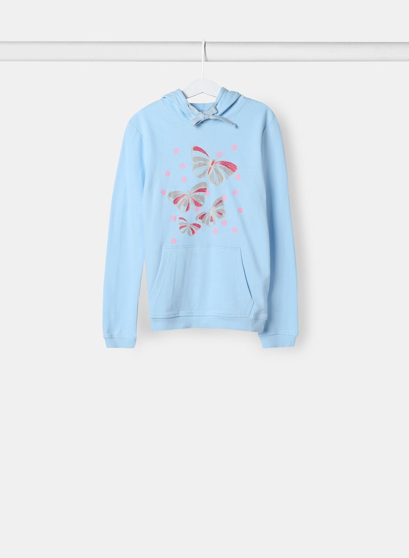 Casual Long Sleeve Hoodie Blue