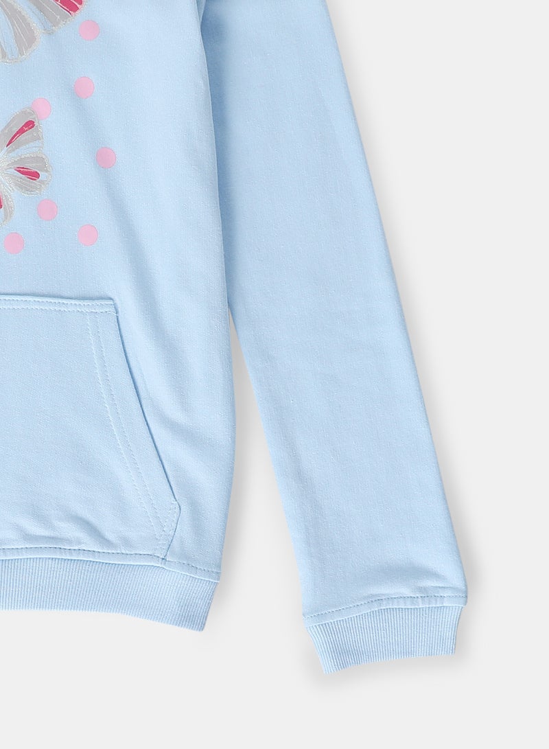 Casual Long Sleeve Hoodie Blue