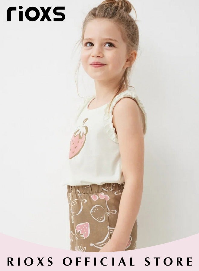 Toddler Kids Girls Top and Short Sets Kids Sleeveless Shirt Short Pants Suits Breathable 100% Cotton Outfits Summer Playwear