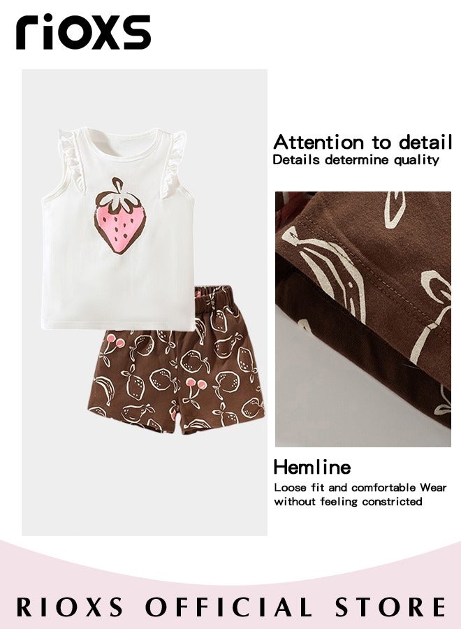 Toddler Kids Girls Top and Short Sets Kids Sleeveless Shirt Short Pants Suits Breathable 100% Cotton Outfits Summer Playwear