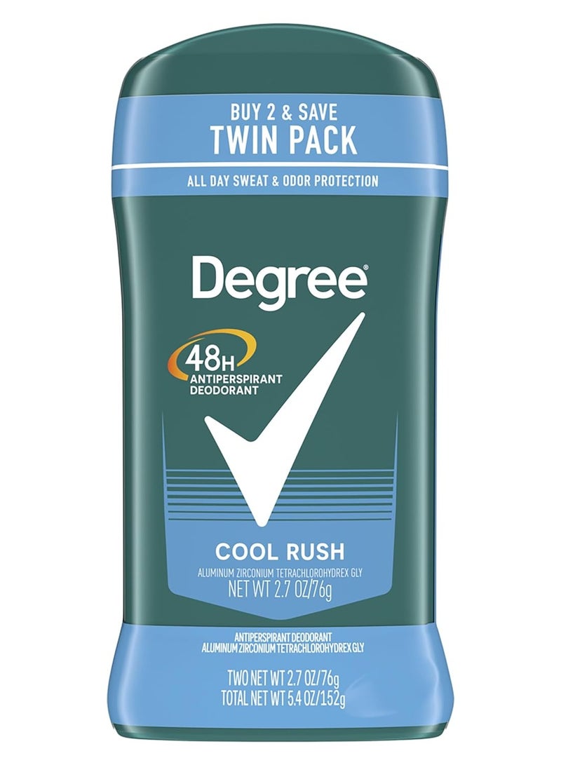 Degree Men Original Antiperspirant Deodorant Cool Rush Twin Pack 48-Hour Sweat & Odor Protection Antiperspirant For Men 2.7 oz