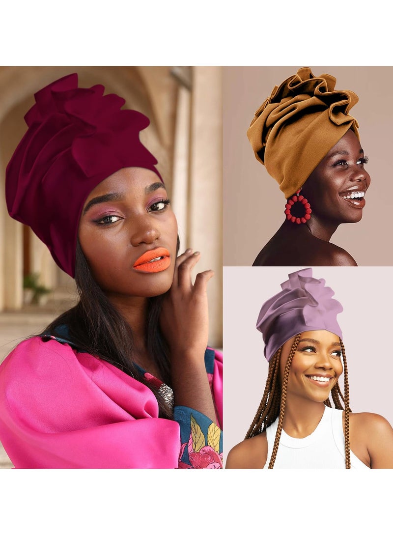 Stretch Turban Hats for Women, Soft Pre-Tied Bonnet with Double Layered Ruffles, Comfortable Headwraps, Ideal for Hair Care