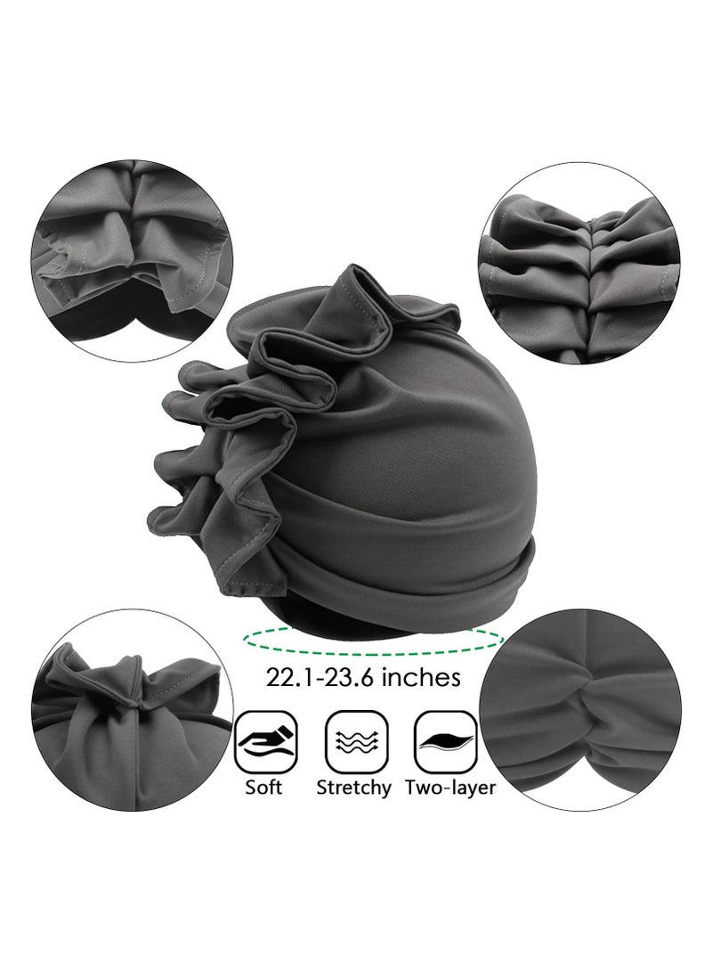 Stretch Turban Hats for Women, Soft Pre-Tied Bonnet with Double Layered Ruffles, Comfortable Headwraps, Ideal for Hair Care