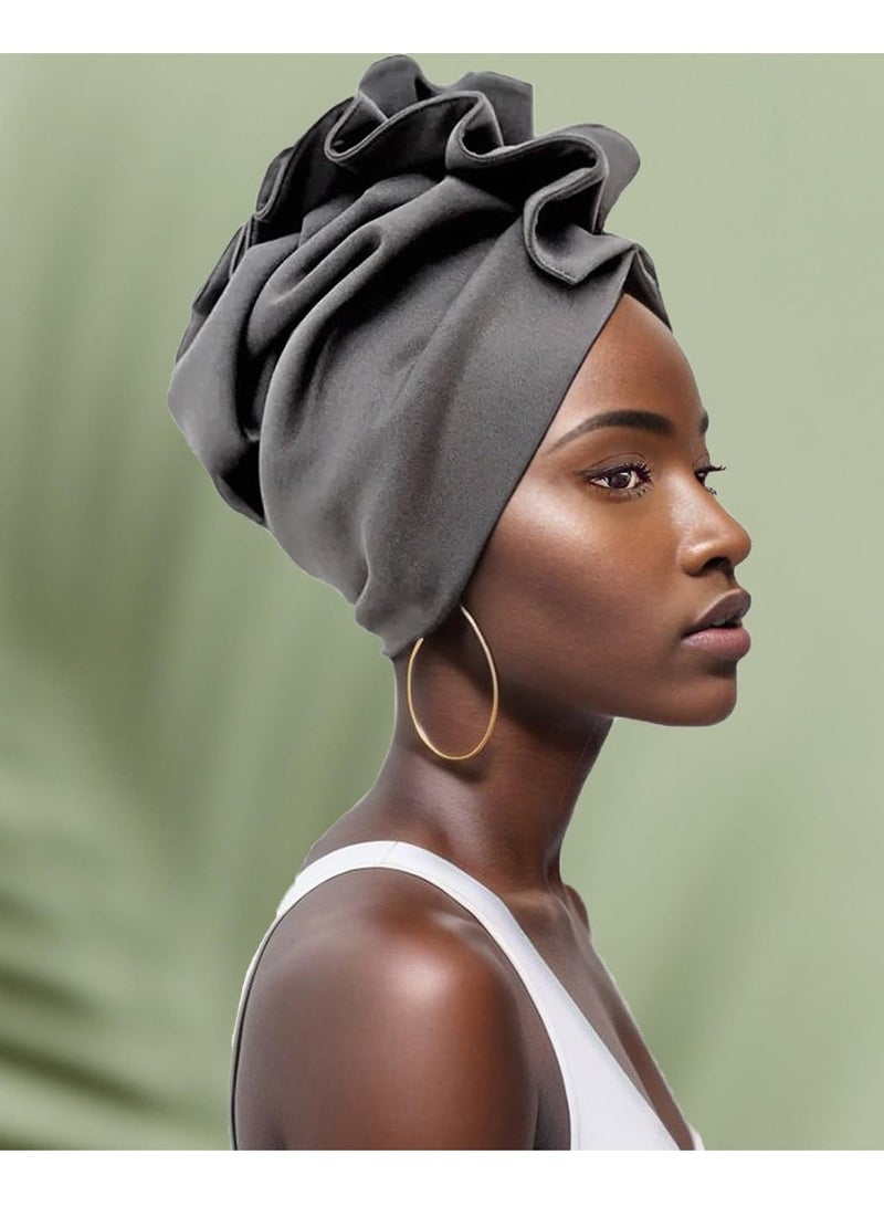 Stretch Turban Hats for Women, Soft Pre-Tied Bonnet with Double Layered Ruffles, Comfortable Headwraps, Ideal for Hair Care