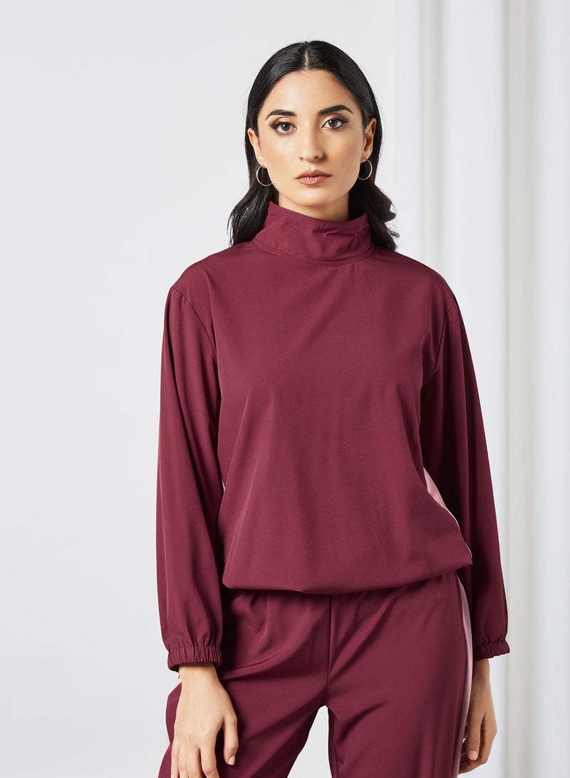 Turtleneck Long Sleeves with Side Tape Modest Top Maroon