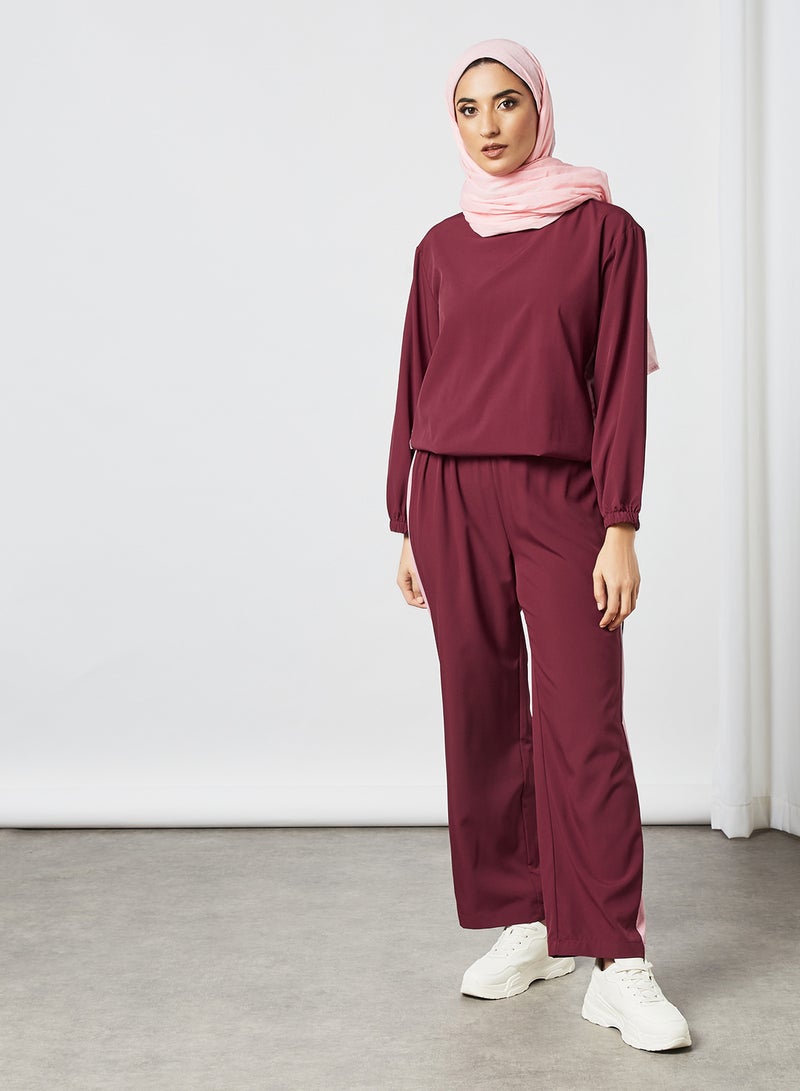 Turtleneck Long Sleeves with Side Tape Modest Top Maroon