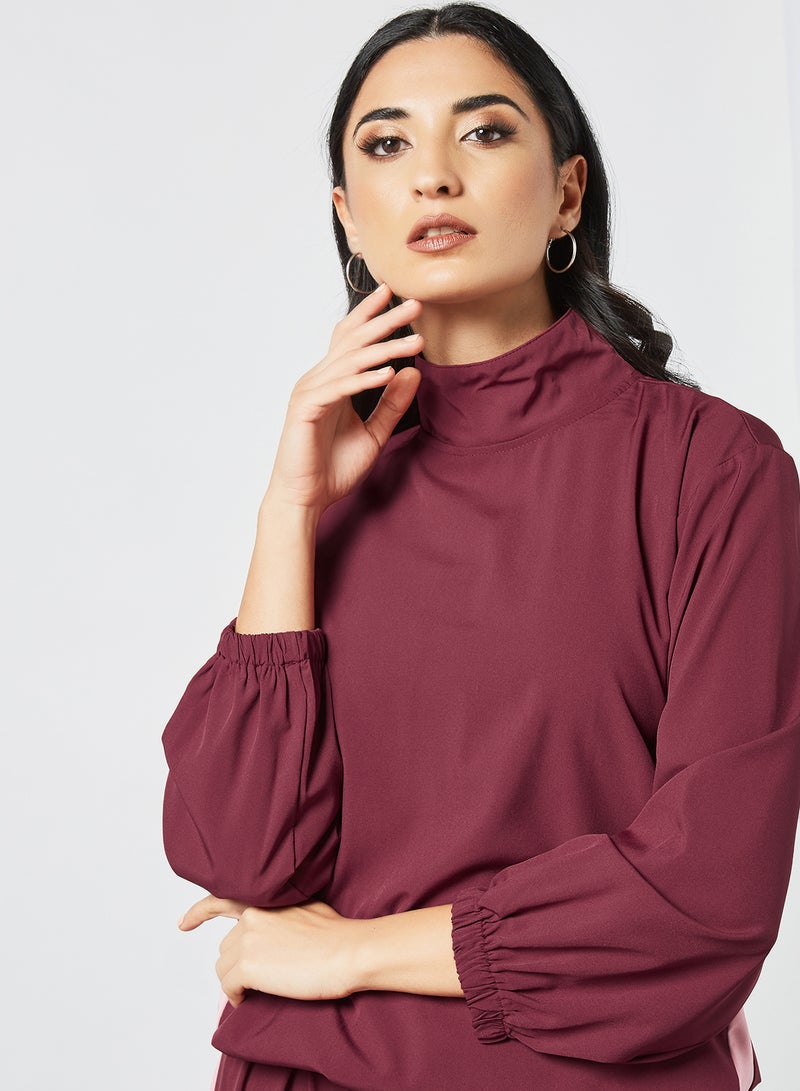 Turtleneck Long Sleeves with Side Tape Modest Top Maroon