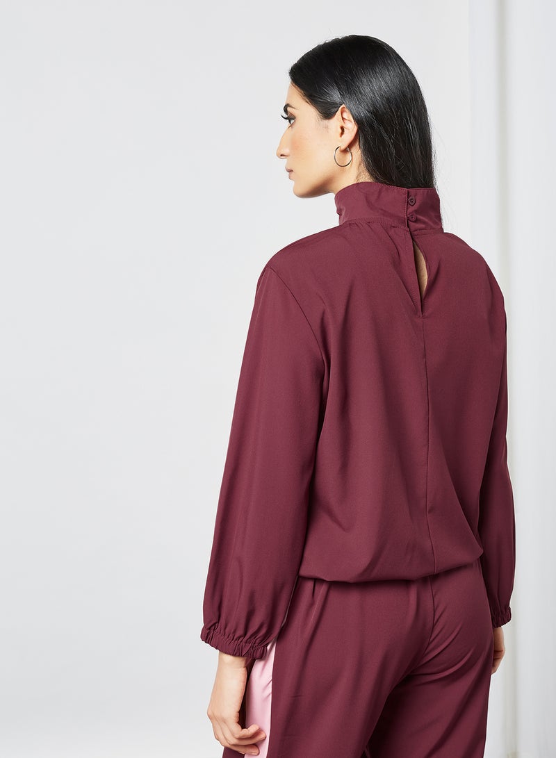 Turtleneck Long Sleeves with Side Tape Modest Top Maroon