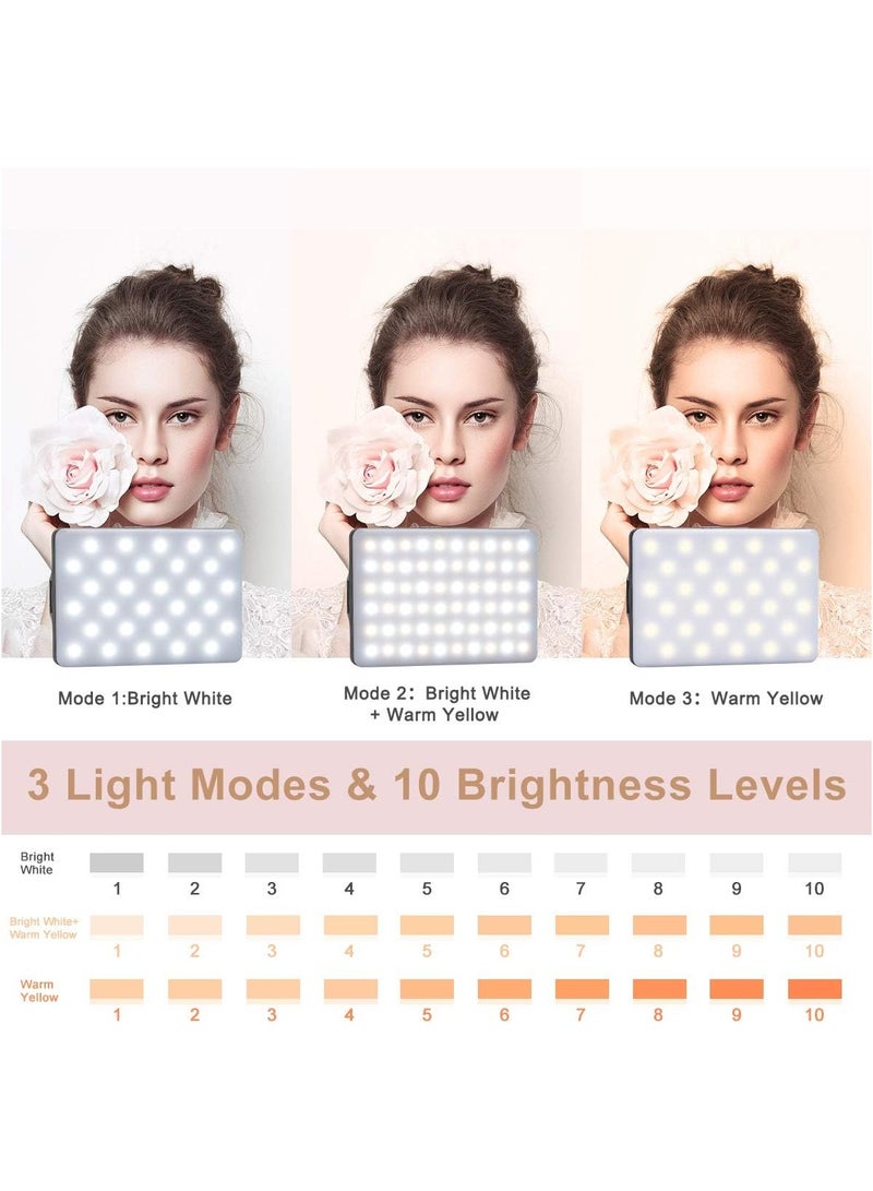 High-power 60-LED Rechargeable Selfie Light with Front & Back Clips, 3 Light Modes and 10 Brightness Levels, Ideal for Makeup, Selfies, Vlogs, Video Conferences on Smartphones, Tablets, Laptops