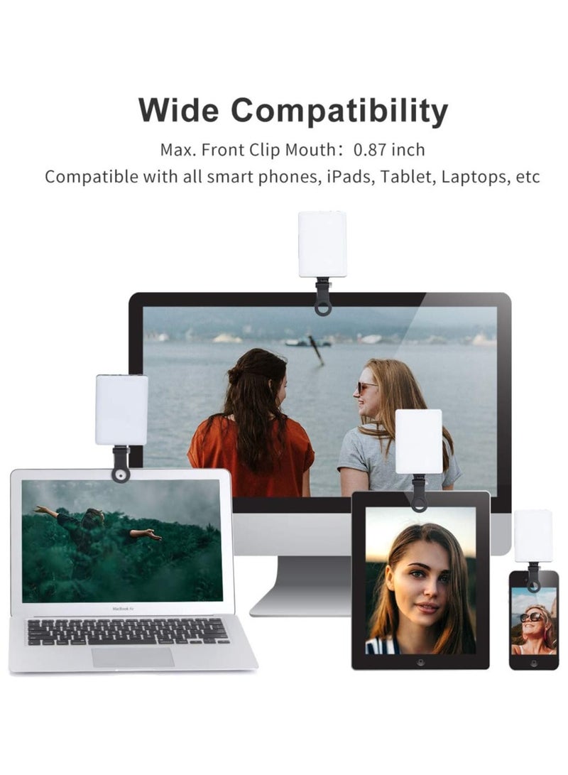 High-power 60-LED Rechargeable Selfie Light with Front & Back Clips, 3 Light Modes and 10 Brightness Levels, Ideal for Makeup, Selfies, Vlogs, Video Conferences on Smartphones, Tablets, Laptops