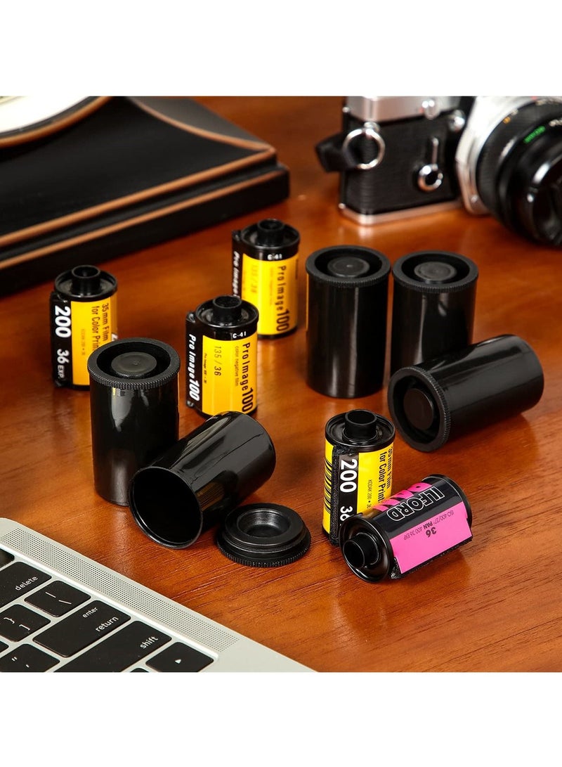 Plastic Film Canister Holders, Empty 35mm Camera Reel Containers with Lids, Storage Cases for Small Accessories, Film, Keys, Coins, Art Beads, Black, 30 Pack