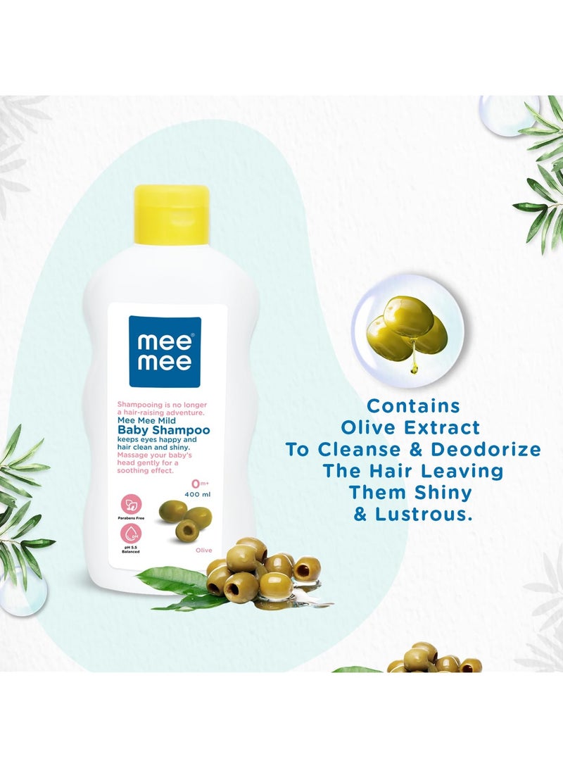 Mee Mee Mild Baby Shampoo - Tear-Free Formula Enriched with Olive Extracts Nurturing for Infant Hair - From Birth Onwards Dermatologist-Approved (400ml)