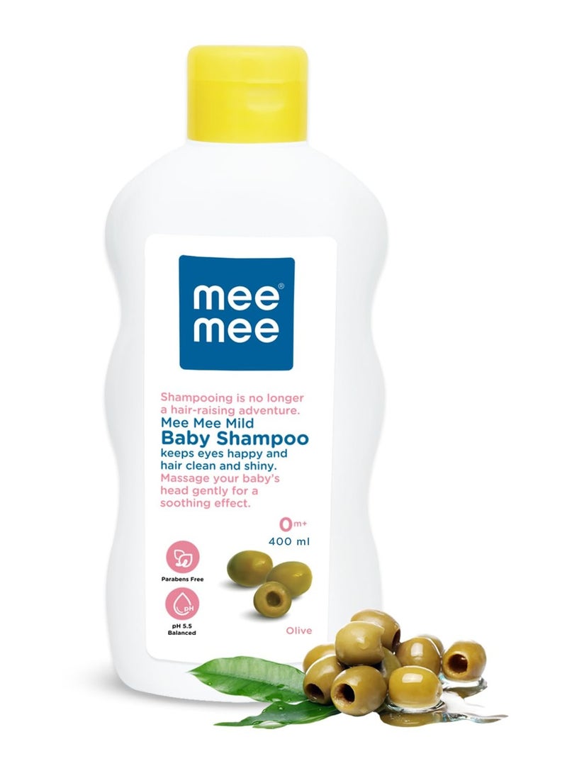 Mee Mee Mild Baby Shampoo - Tear-Free Formula Enriched with Olive Extracts Nurturing for Infant Hair - From Birth Onwards Dermatologist-Approved (400ml)