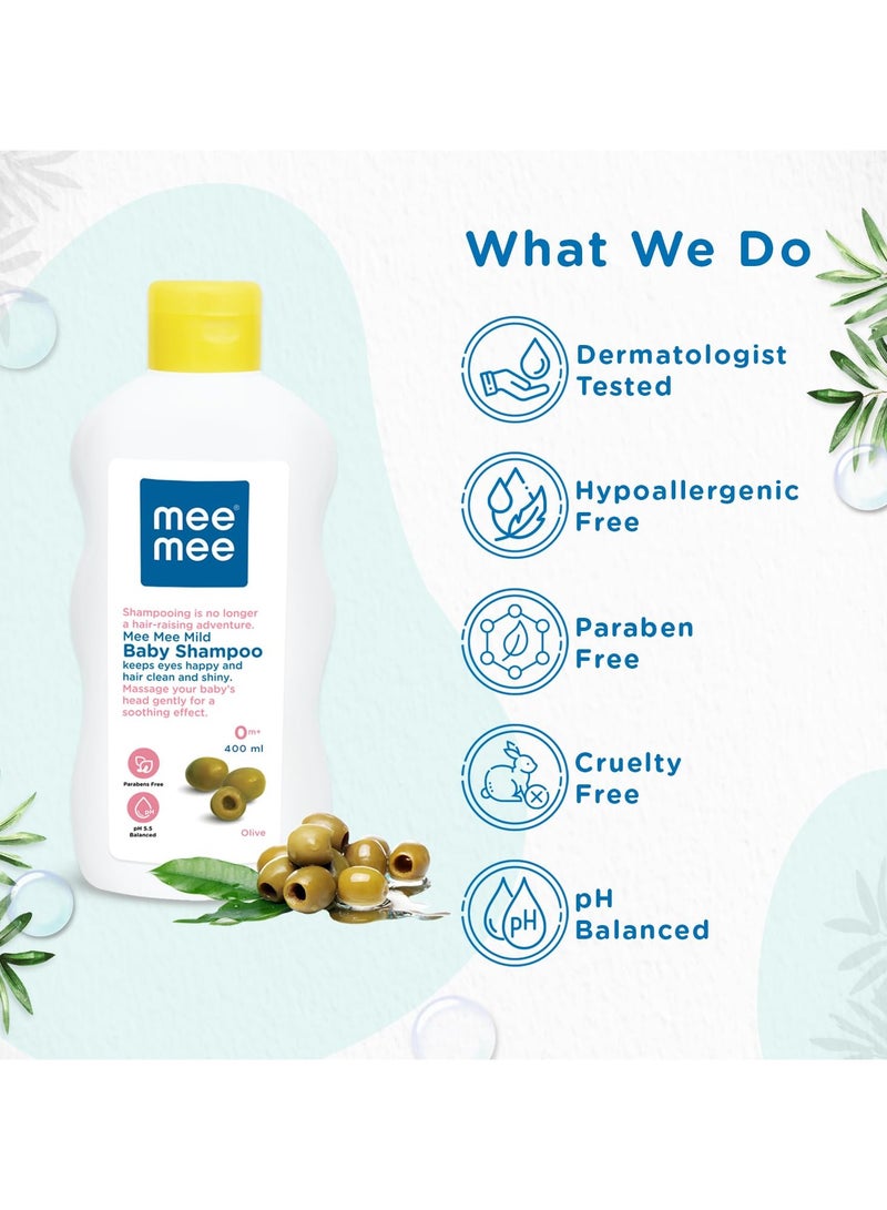 Mee Mee Mild Baby Shampoo - Tear-Free Formula Enriched with Olive Extracts Nurturing for Infant Hair - From Birth Onwards Dermatologist-Approved (400ml)