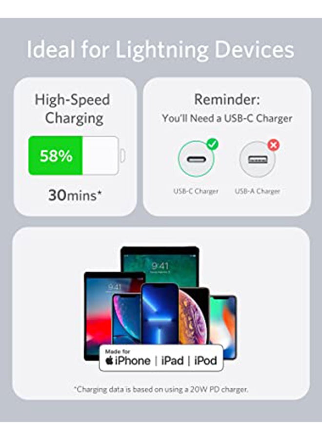 PowerLine III Flow, USB C to Lightning Cable for iPhone 13 13 Pro 12 11 X XS XR 8 Plus White