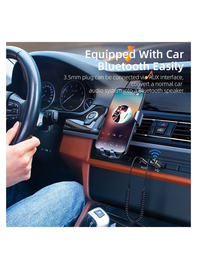 Bluetooth Aux Adapter Car Bluetooth v5.0 Wireless Receiver USB to 3.5mm Jack Adapter Built-in Microphone Aux Input for Hands-Free Calls Plug Play Auto Power on for Car Speaker Home Audio