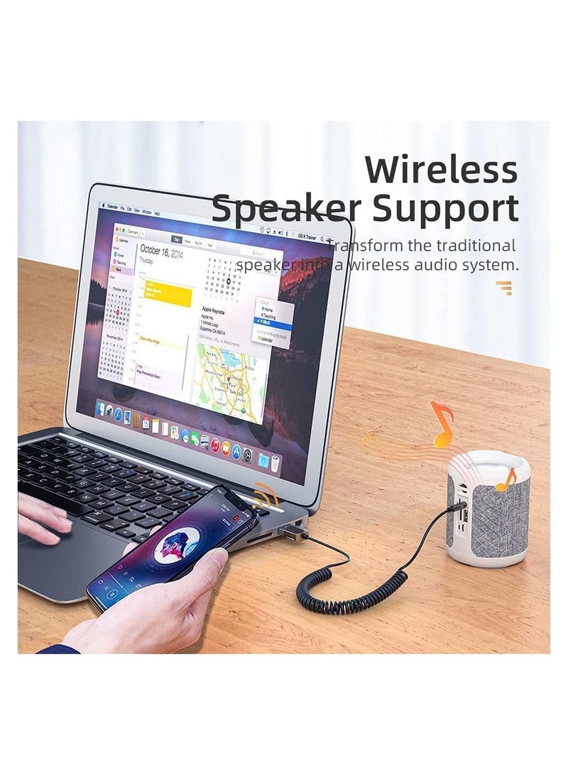Bluetooth Aux Adapter Car Bluetooth v5.0 Wireless Receiver USB to 3.5mm Jack Adapter Built-in Microphone Aux Input for Hands-Free Calls Plug Play Auto Power on for Car Speaker Home Audio