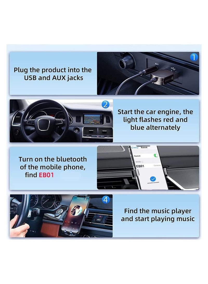 Bluetooth Aux Adapter Car Bluetooth v5.0 Wireless Receiver USB to 3.5mm Jack Adapter Built-in Microphone Aux Input for Hands-Free Calls Plug Play Auto Power on for Car Speaker Home Audio