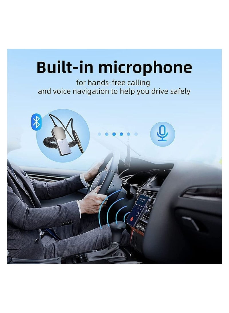 Bluetooth Aux Adapter Car Bluetooth v5.0 Wireless Receiver USB to 3.5mm Jack Adapter Built-in Microphone Aux Input for Hands-Free Calls Plug Play Auto Power on for Car Speaker Home Audio