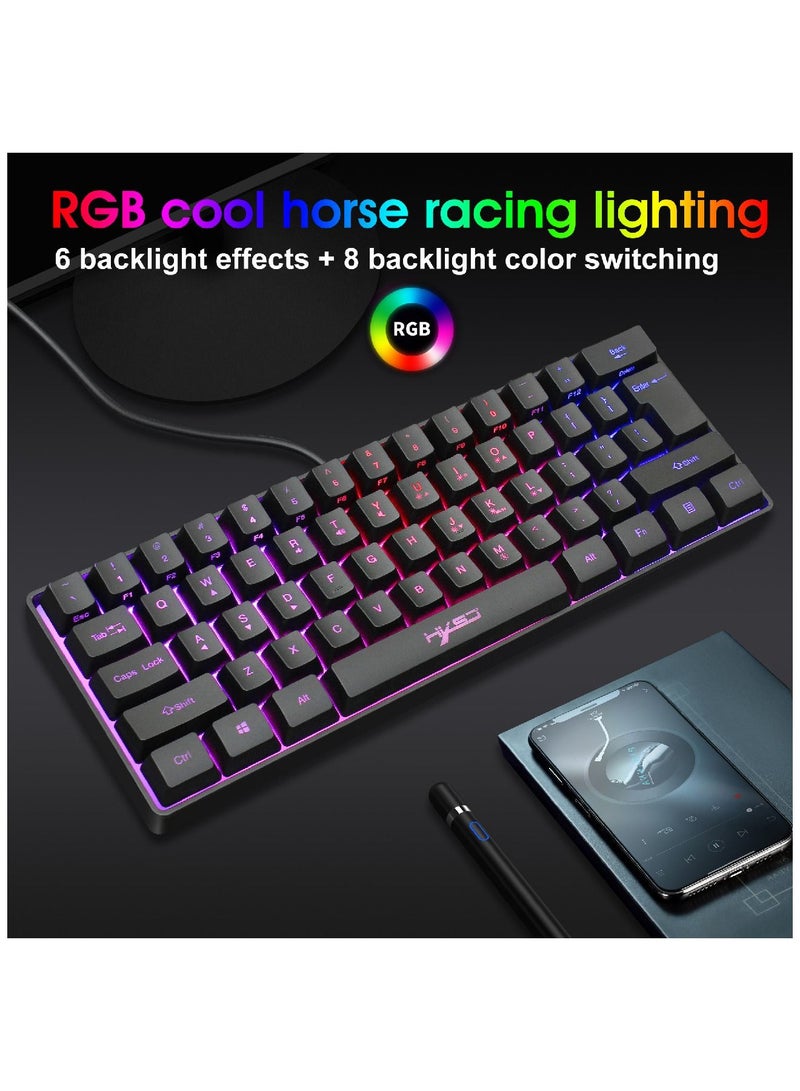 4-in-1 Gaming Keyboard Mouse Combo 61 Keys Rainbow Backlit Mechanical Keyboard. RGB Backlit 3600 DPI Lightweight Gaming Mouse 3.5mm Gaming Stereo Headset For Pc Laptop Computer Black