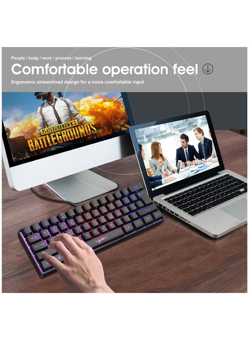 4-in-1 Gaming Keyboard Mouse Combo 61 Keys Rainbow Backlit Mechanical Keyboard. RGB Backlit 3600 DPI Lightweight Gaming Mouse 3.5mm Gaming Stereo Headset For Pc Laptop Computer Black