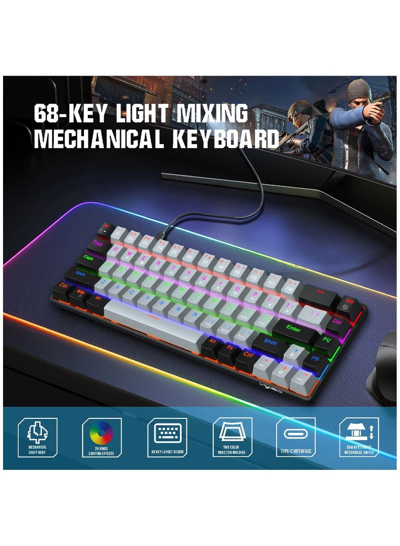 4-in-1 Gaming Keyboard Mouse Combo 68 Keys Rainbow Backlit Mechanical Keyboard RGB Backlit 5500 DPI Lightweight Gaming Mouse 3.5mm Gaming Stereo Headset For Pc Laptop Computer