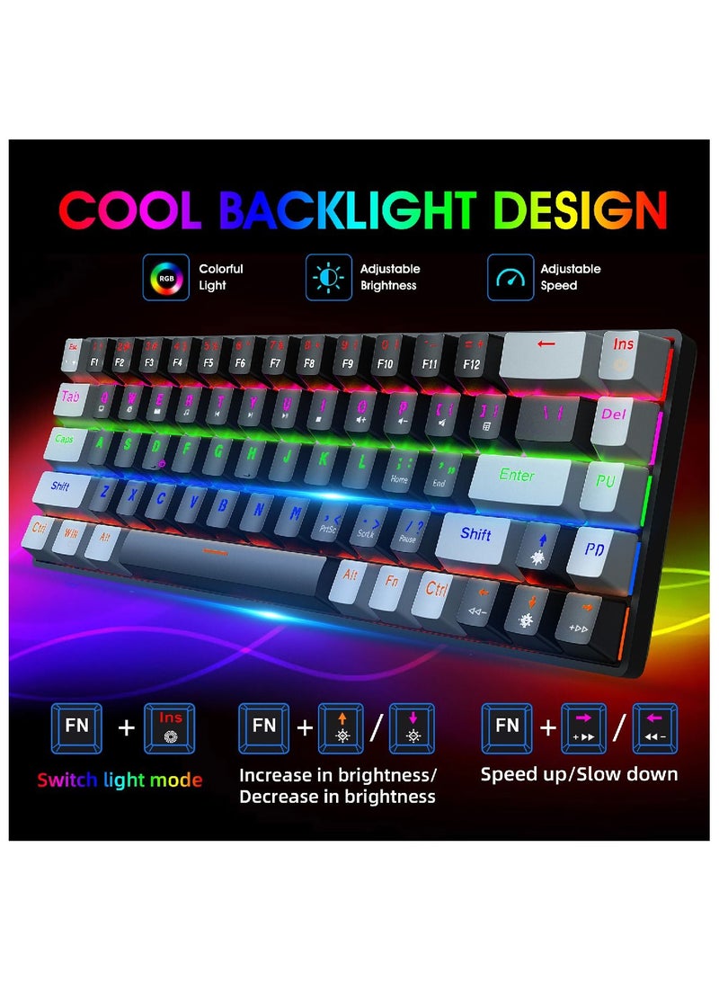 4-in-1 Gaming Keyboard Mouse Combo 68 Keys Rainbow Backlit Mechanical Keyboard RGB Backlit 5500 DPI Lightweight Gaming Mouse 3.5mm Gaming Stereo Headset For Pc Laptop Computer Black