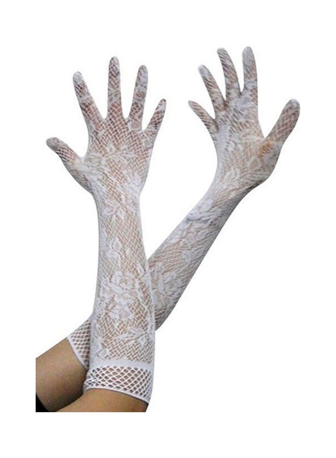 Stretch Lace Opera Elbow Gloves White