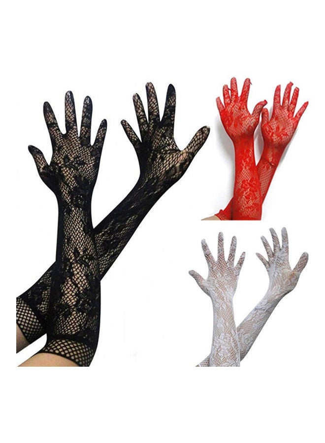 Stretch Lace Opera Elbow Gloves White