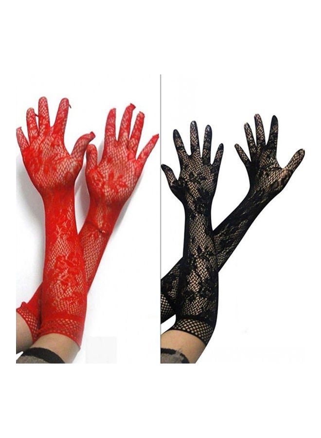 Stretch Lace Opera Elbow Gloves White