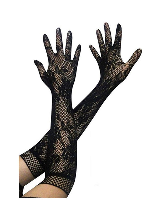 Stretch Lace Opera Elbow Gloves White