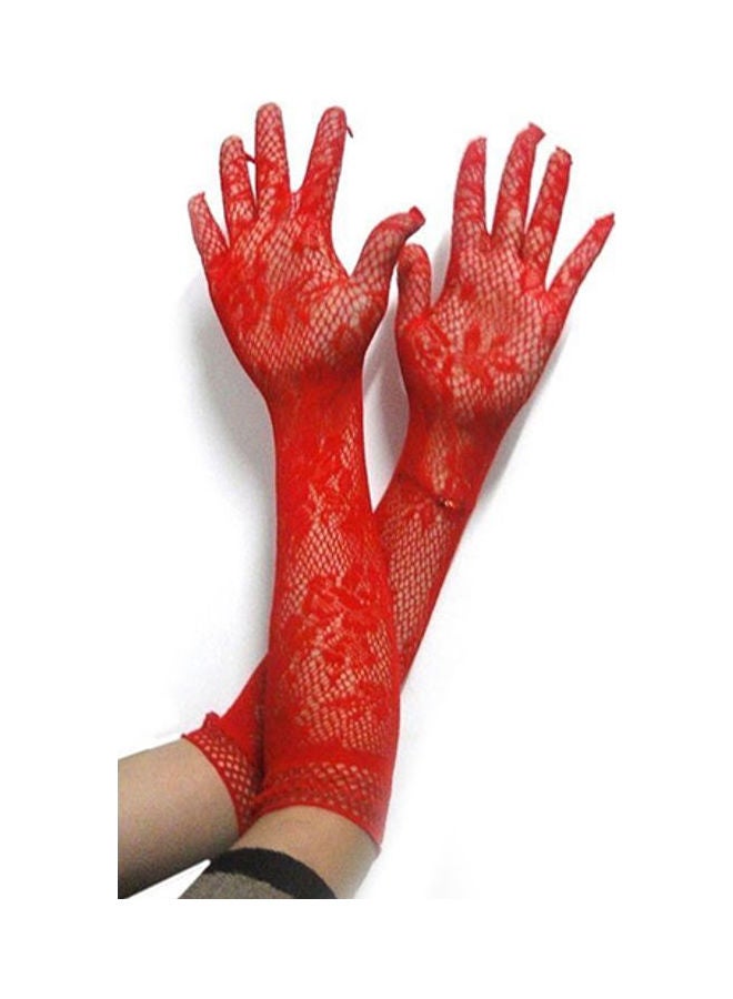 Stretch Lace Opera Elbow Gloves White