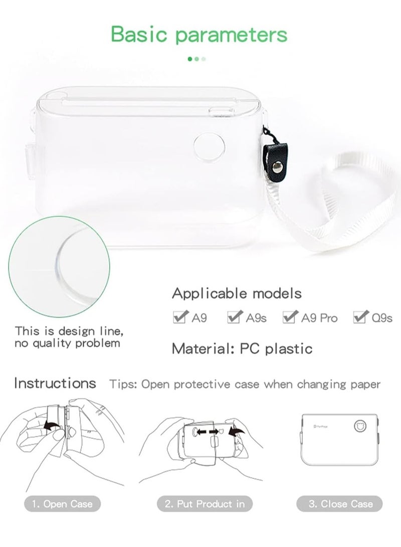 PeriPage Transparent Protective Case Cover with Portable Hand Rope for A9/A9s/A9 Pro/Q9s Mini Pocket BT Thermal Printer Label Maker