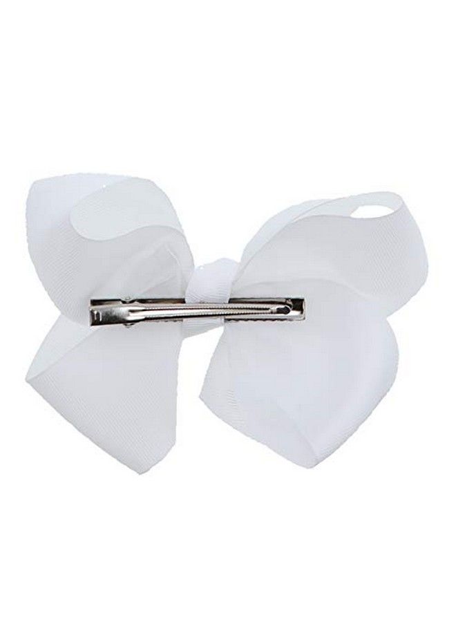 White 5.5 Inch Grosgrain Hair Bow Clip For Woman And Girls