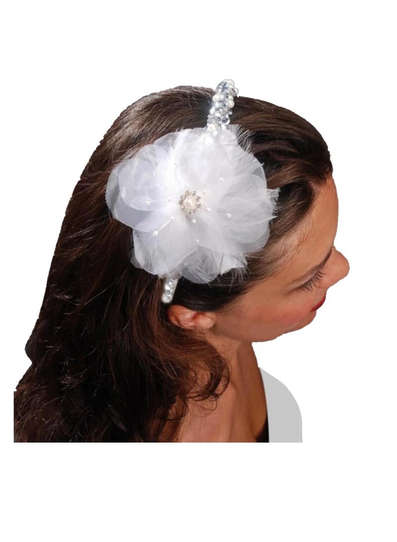 David Tutera Hair Comb Silk & Feather Flower White 4 inches