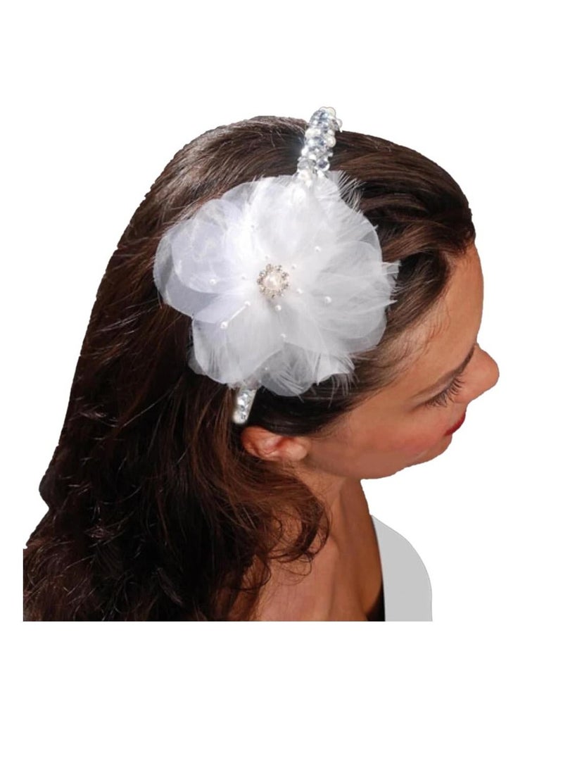 David Tutera Hair Comb Silk & Feather Flower White 4 inches