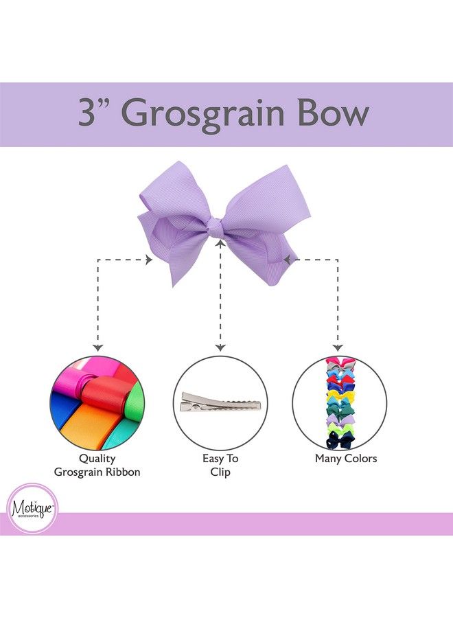 3 Inch Grosgrain Bow For Little Girls Set Of 2 (Lavender)