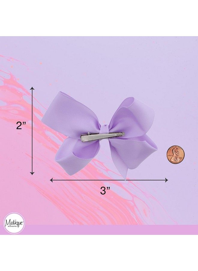 3 Inch Grosgrain Bow For Little Girls Set Of 2 (Lavender)