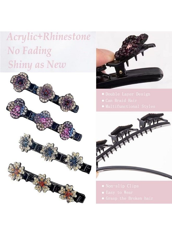 8 Pcs Hair Clips Sparkling Crystal Stone Braided Hair Clips For Women Hair Braided Hair Clips For Thick Thin Hair Girls Hair Accessories Clover Hair Clips For Styling Sectioning Large Hair Clips