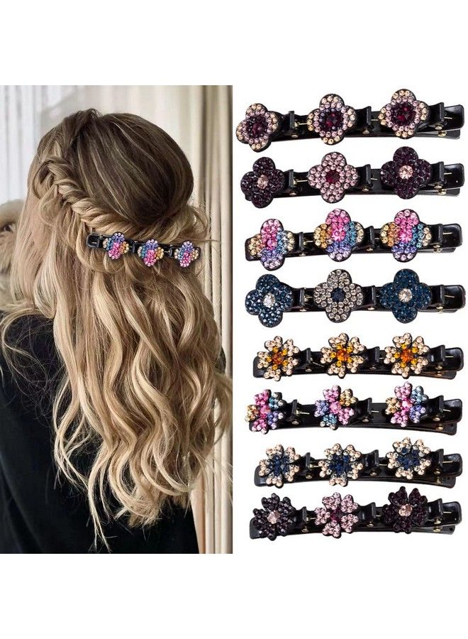 8 Pcs Hair Clips Sparkling Crystal Stone Braided Hair Clips For Women Hair Braided Hair Clips For Thick Thin Hair Girls Hair Accessories Clover Hair Clips For Styling Sectioning Large Hair Clips