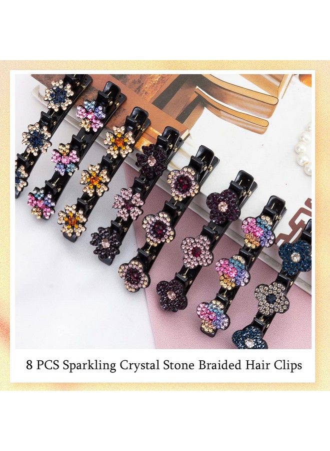 8 Pcs Hair Clips Sparkling Crystal Stone Braided Hair Clips For Women Hair Braided Hair Clips For Thick Thin Hair Girls Hair Accessories Clover Hair Clips For Styling Sectioning Large Hair Clips