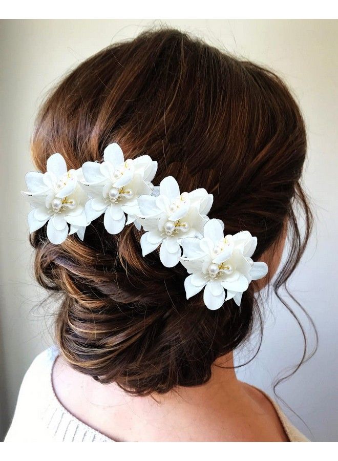 Floral Shaped With Pearl Design Hairpin/ Hairclip/ Hair Accessories/ Judabun For Women/ Girls 2306 White