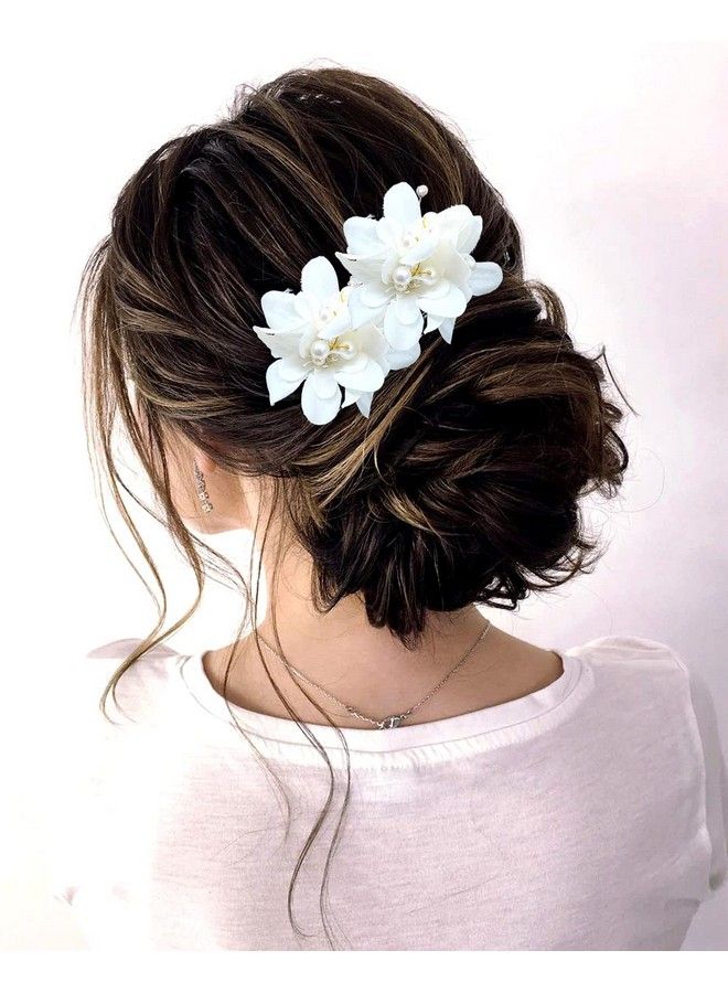 Floral Shaped With Pearl Design Hairpin/ Hairclip/ Hair Accessories/ Judabun For Women/ Girls 2306 White