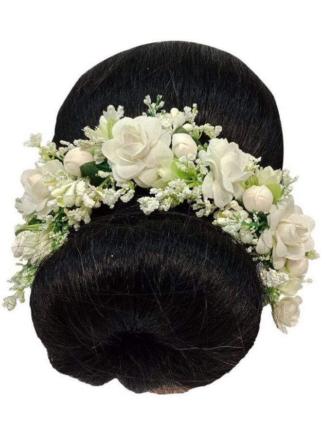 Beautiful Hair Gajra Garland Handmade Floral Wedding Bridal Bridesmaid Hair Jewellery Bun For Women/Juda Accessory/Tiara/Hair Vine ; Hair Accessory Hair Pin Clips Veni (White) Pack Of 1