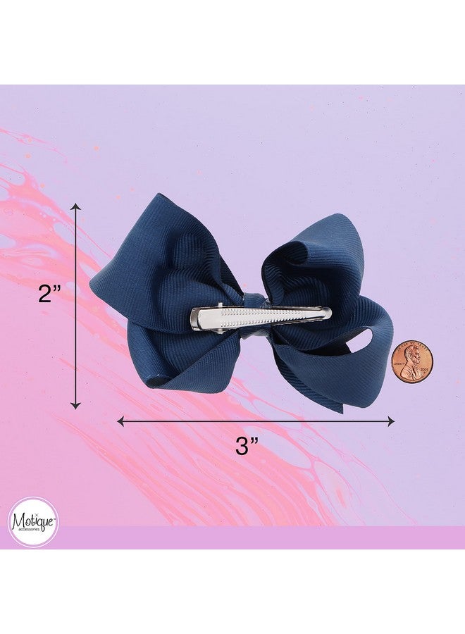 3 Inch Grosgrain Bow For Little Girls Set Of 2 (Navy)