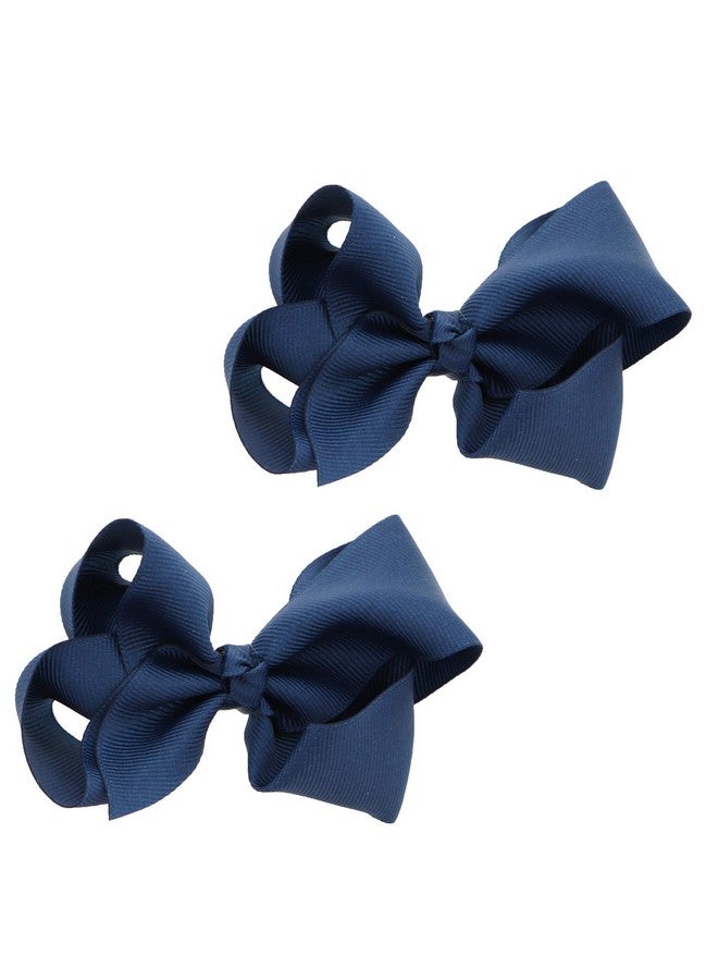 3 Inch Grosgrain Bow For Little Girls Set Of 2 (Navy)