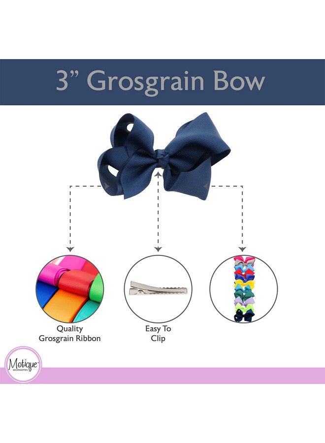 3 Inch Grosgrain Bow For Little Girls Set Of 2 (Navy)