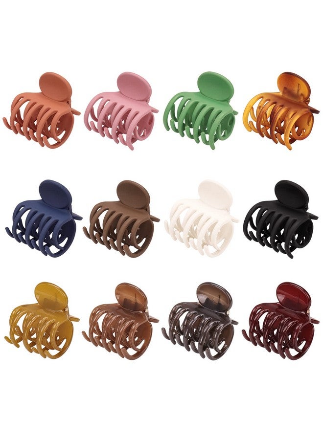 12 Pcs Double Row Teeth Hair Claw Clips 1.6'' Medium Hair Jaw Clips Matte And Shiny Small Claw Hair Clips For Thin Hair Nonslip Short Hair Halfupdo Hair Accessories For Women And Girls