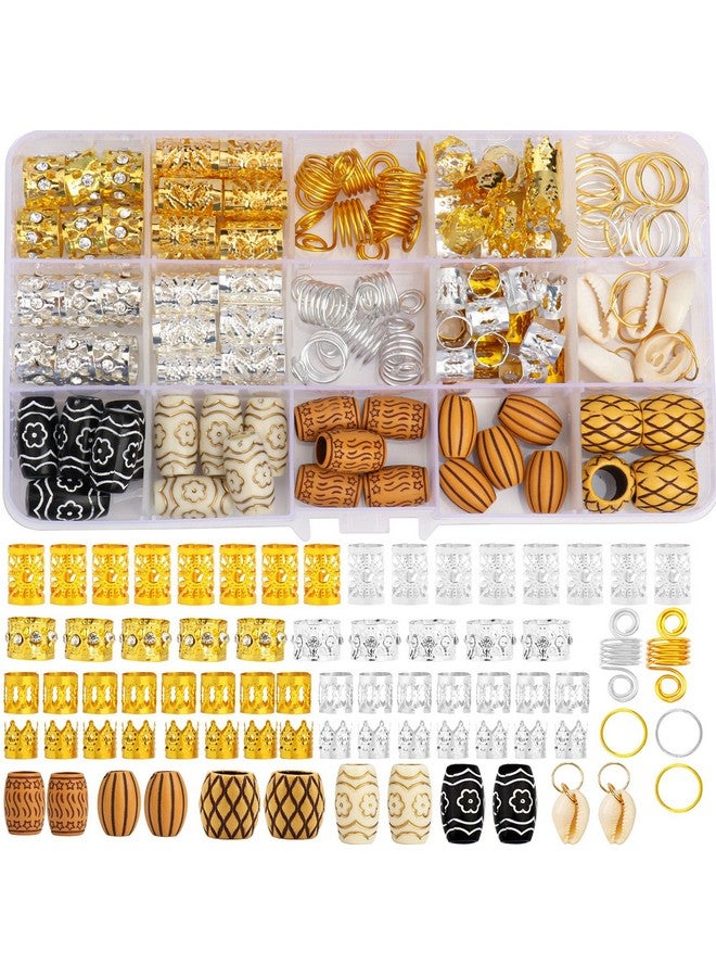 133 Pcs Hair Jewelry For Locs Dreadlock Accessories Hair Decoration Coils Rings Hair Cuffs Shells Imitation Woodlike Tube Beads For Braids