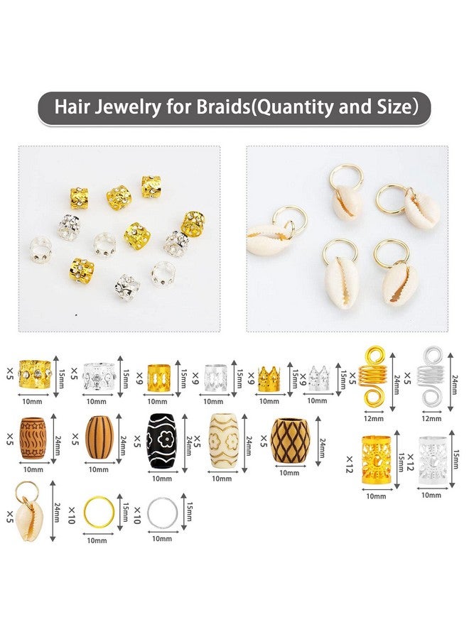 133 Pcs Hair Jewelry For Locs Dreadlock Accessories Hair Decoration Coils Rings Hair Cuffs Shells Imitation Woodlike Tube Beads For Braids